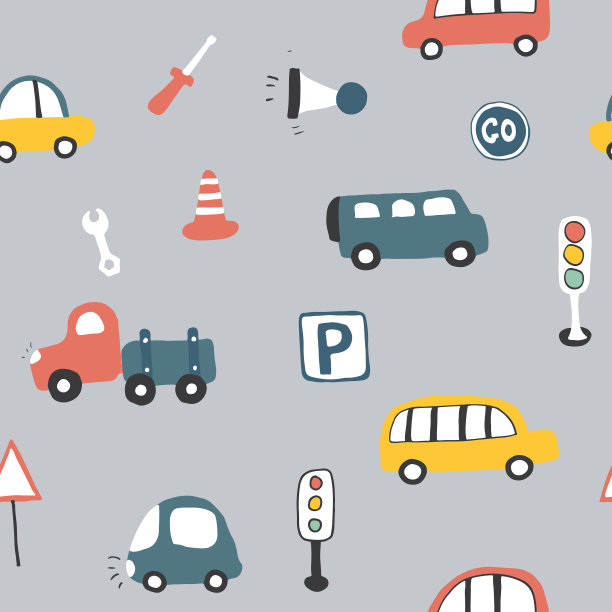 可爱的汽车无缝图案卡通交通图片下载