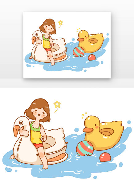 夏天小朋友小孩游泳元素图片下载