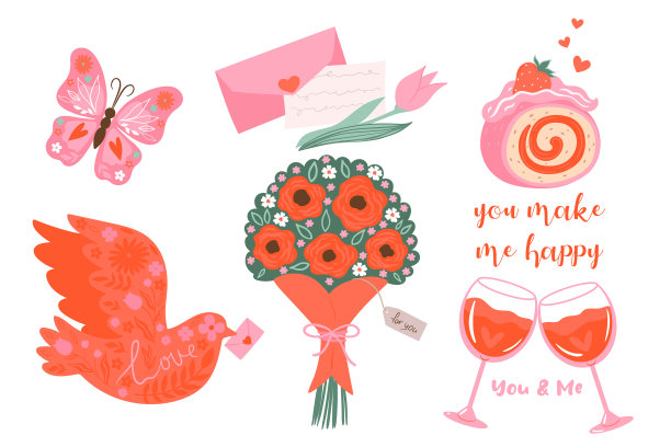 一套情人节项目孤立的白色图片下载