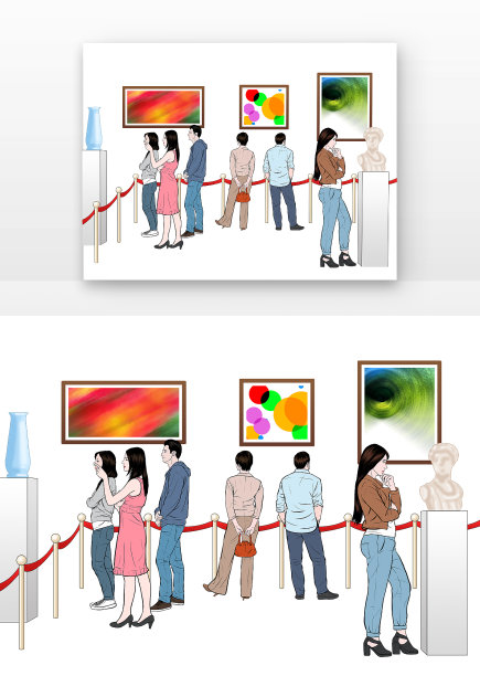 博物馆场景手绘图图片下载