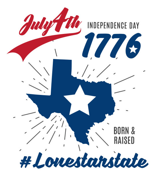 孤星州，7月4日独立日标志，符号，t恤设计与得克萨斯州地图插图。矢量设计。图片下载