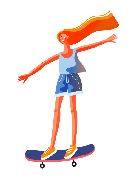 年轻女子骑滑板快乐女孩图片下载