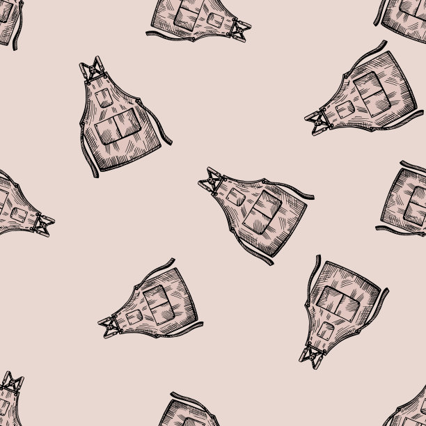 围裙上刻着无缝图案。复古背景厨房手绘风格。图片下载