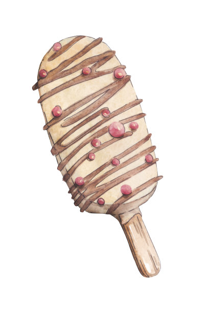 巧克力香草水彩冰棍冰淇淋孤立在白色背景。手水彩。图片下载