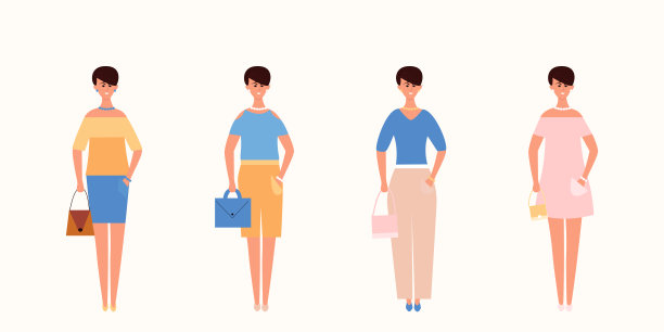 夏季商务女性风格扁平矢量插画，美丽与时尚概念图片下载