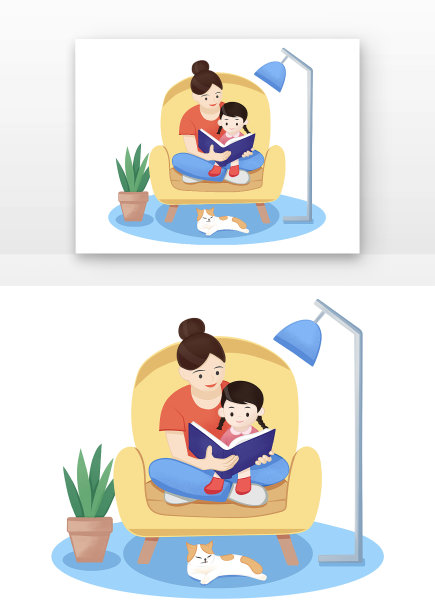 灯下亲子阅读的母女图片下载