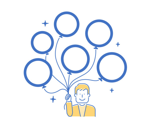 年轻人与许多气球的矢量插图(气球内的设计空间)图片下载