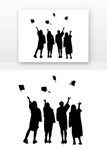 毕业季丢学士帽的大学生剪影图片下载