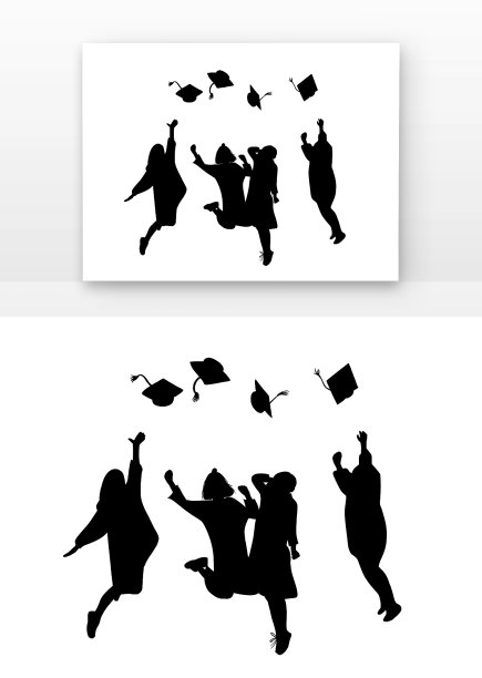 毕业季丢学士帽的大学生剪影图片下载