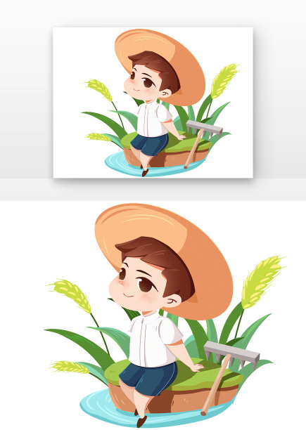 卡通农夫河边休息图片下载