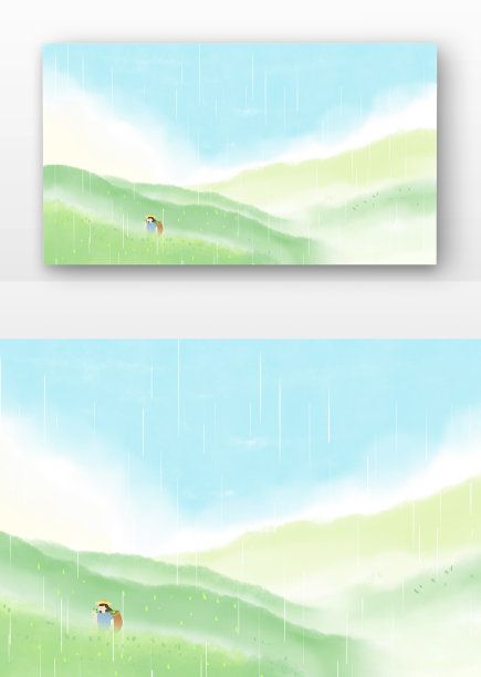 原创插画朦胧远景采茶图片下载