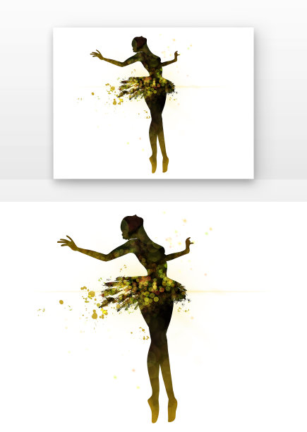 跳舞女孩黑色金色剪影图片下载