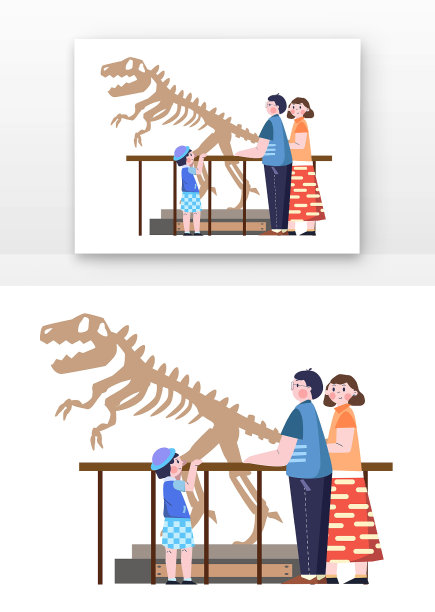 博物馆日亲子参观博物馆化石图片下载