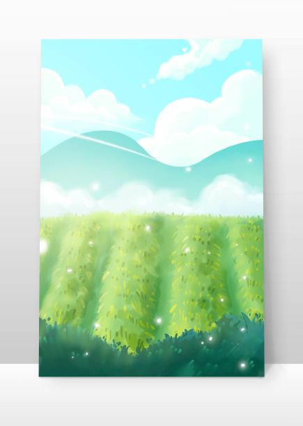 原创插画远山茶田图片下载