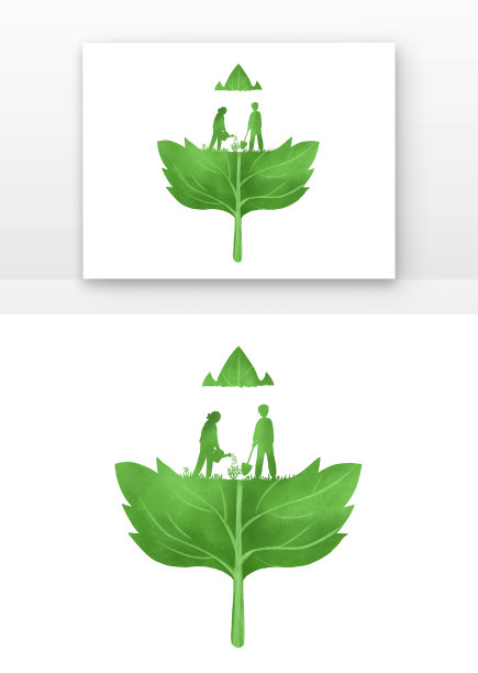 创意绿色种树剪影图片下载