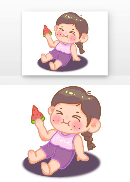 手绘吃西瓜的儿童图片下载