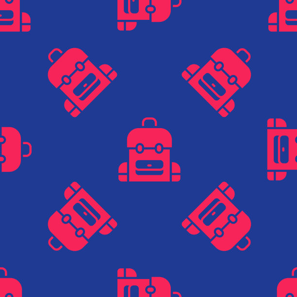 红色学校双肩包图标隔离无缝图案图片下载