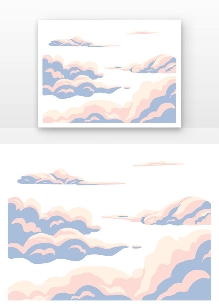 蓝色唯美云朵组合插画图片下载