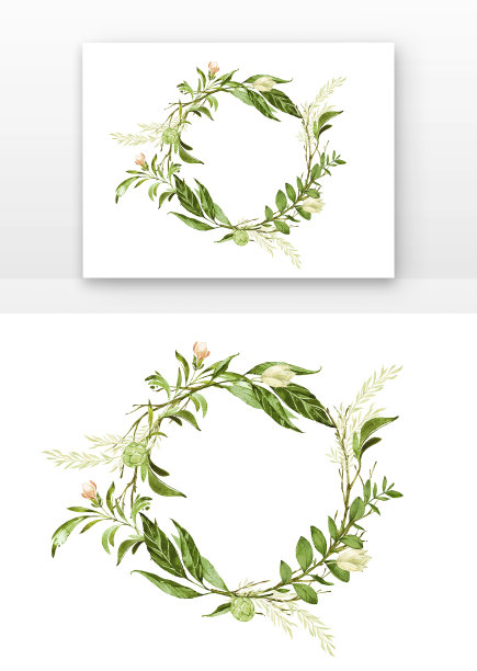 水彩树叶植物花朵边框元素图片下载