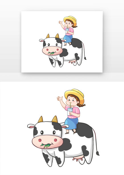 坐在奶牛身上喝牛奶图图片下载