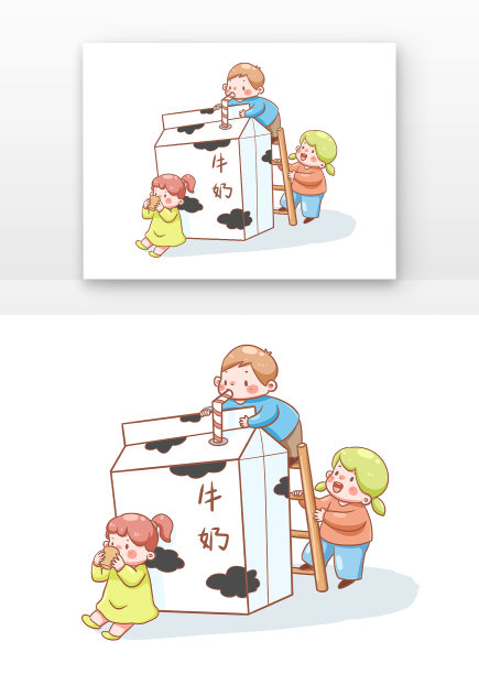 儿童们和牛奶盒图片下载