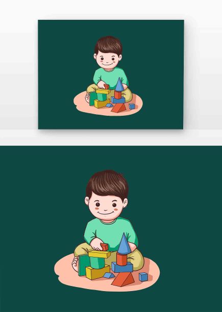 卡通儿童搭积木图片下载