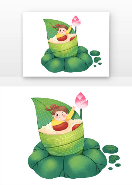 可爱女孩趴在粽子里挥手图图片下载