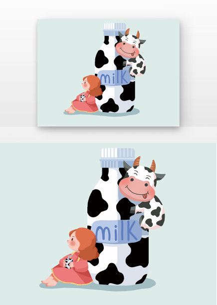 可爱儿童和牛奶瓶组合图片下载