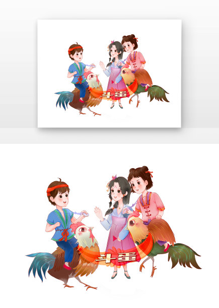 夏日儿童骑着公鸡玩斗蛋游戏图片下载