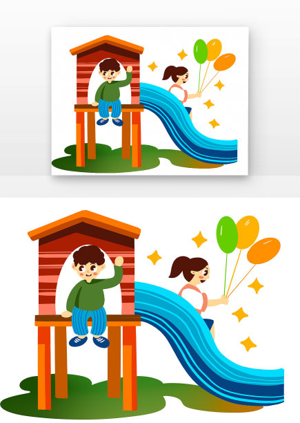 儿童玩滑梯元素图片下载