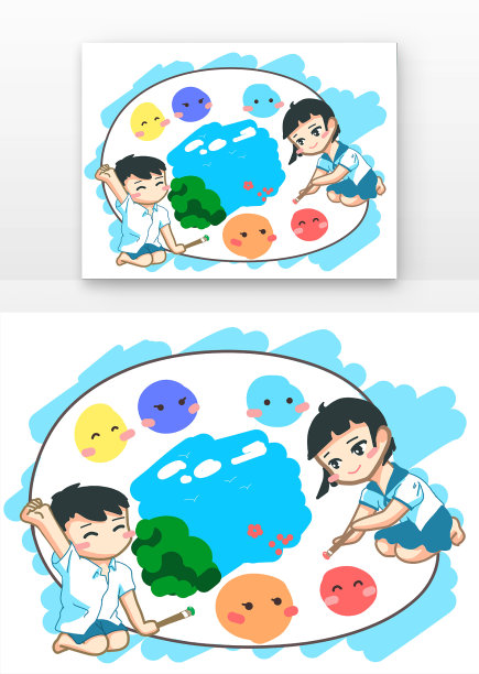 卡通儿童节在画盘上的男孩图片下载