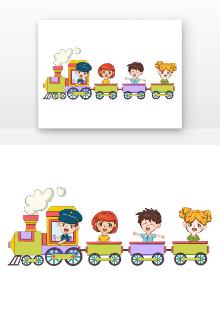 绿色儿童玩小火车插画图片下载