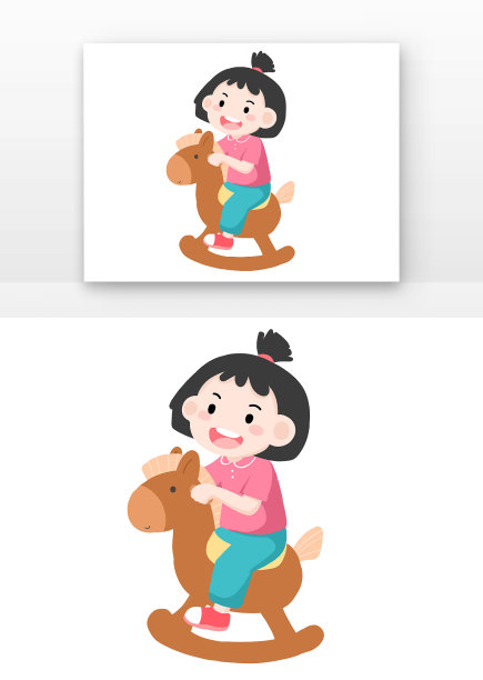 儿童与木马儿童节骑木马的小女孩图片下载