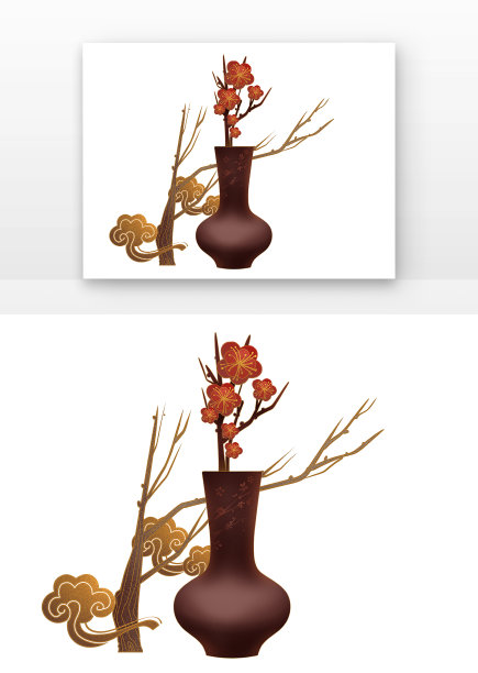 中国风棕色陶瓷瓶梅花花枝图片下载