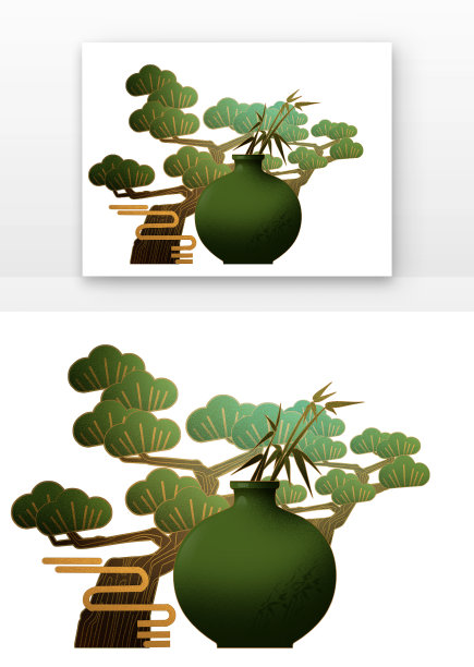 中国风吕色陶瓷瓶松枝图片下载