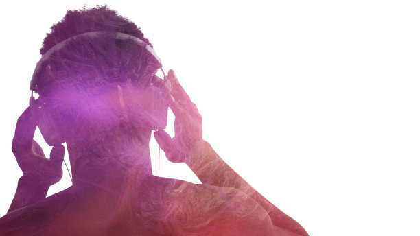 音乐chill放松的播放列表霓虹灯人耳机图片下载