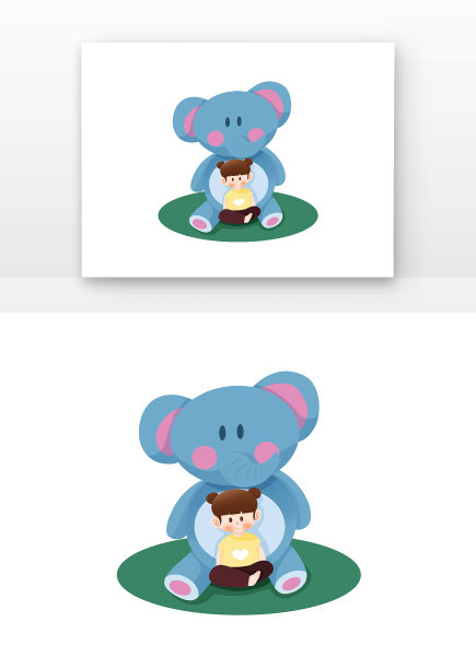 卡通儿童与小象图片下载