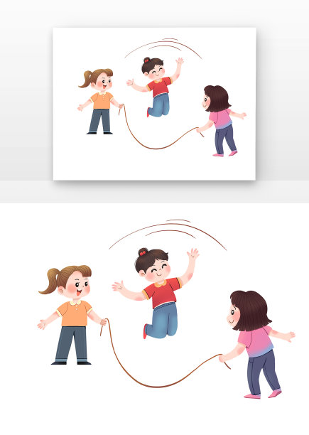 可爱孩童一起玩跳绳图片下载