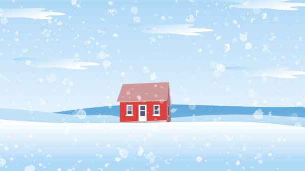 挪威冬季景观红别墅上图片下载