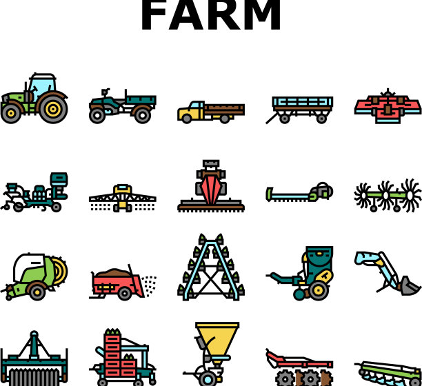 农场设备和运输图标设置图片下载