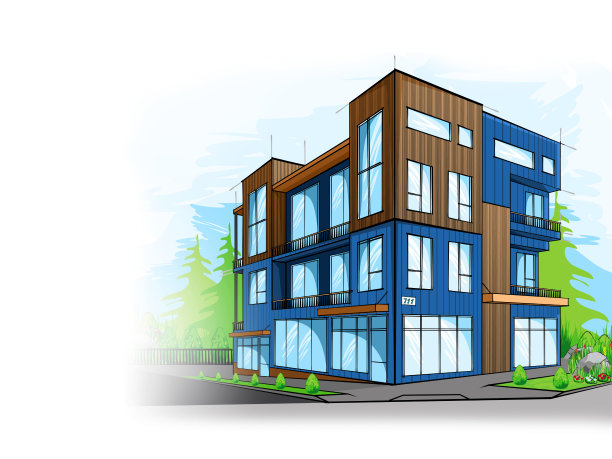 彩色素描的现代公寓图片下载