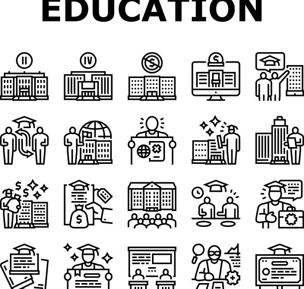 高等教育和毕业图标设置图片下载