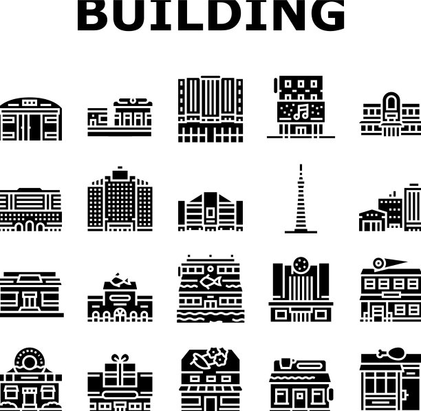 建筑餐厅和商店图标设置图片下载