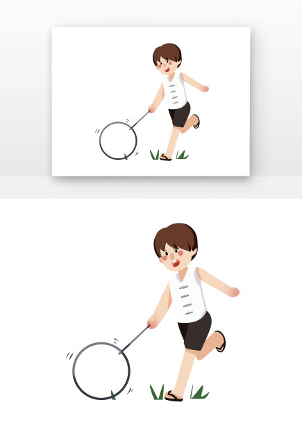 复古儿童滚铁圈图片下载