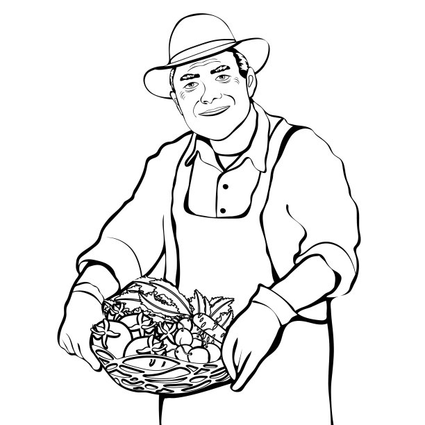 农民用篮子装着新鲜蔬菜轮廓图片下载