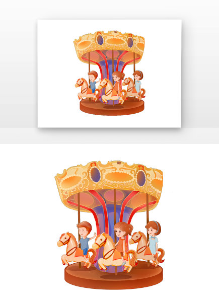 卡通儿童坐旋转木马图片下载