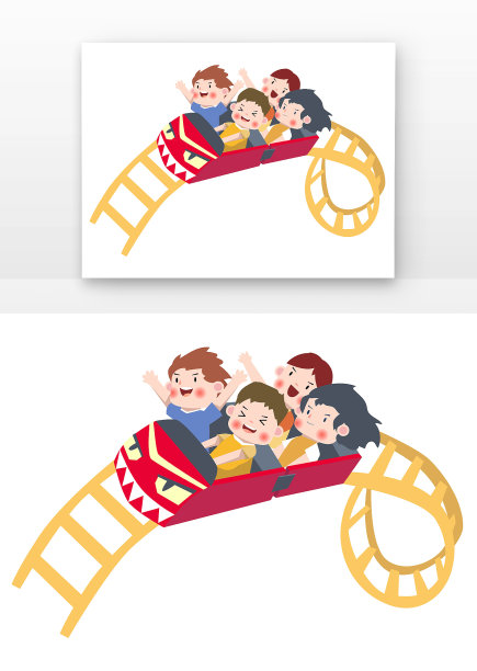 矢量手绘人物玩过山车图片下载