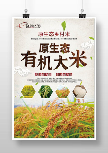 灰色复古风有机大米海报图片下载