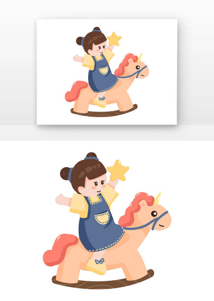 可爱女孩玩木马图片下载