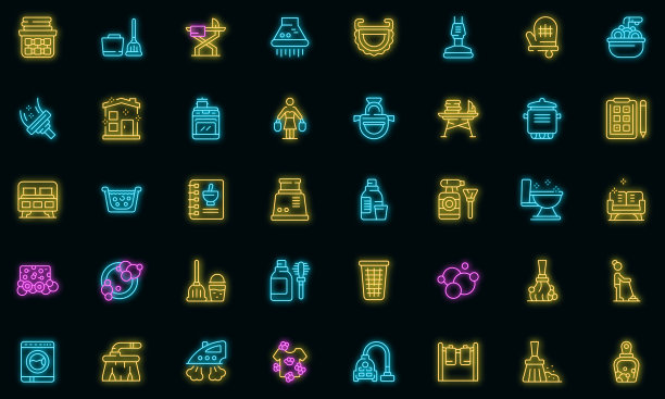 家庭主妇图标设置霓虹灯图片下载